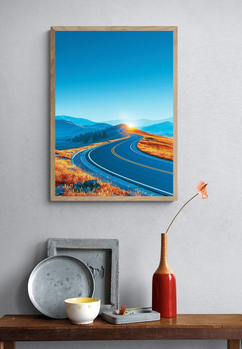 Sunrise Mountain Road Landscape Poster. — room view 3