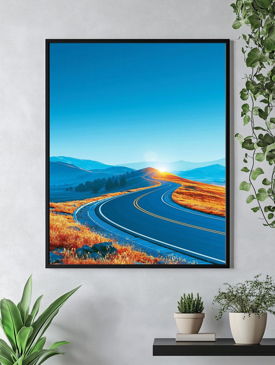 Sunrise Mountain Road Landscape Poster. — room view 4