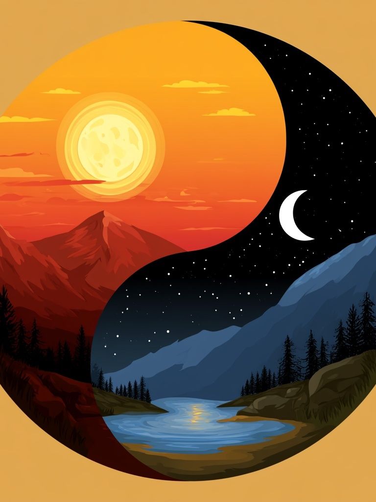 Yin Yang Mountain Landscape Poster. poster detail