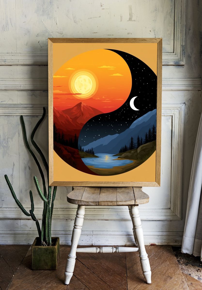 Yin Yang Mountain Landscape Poster. room preview