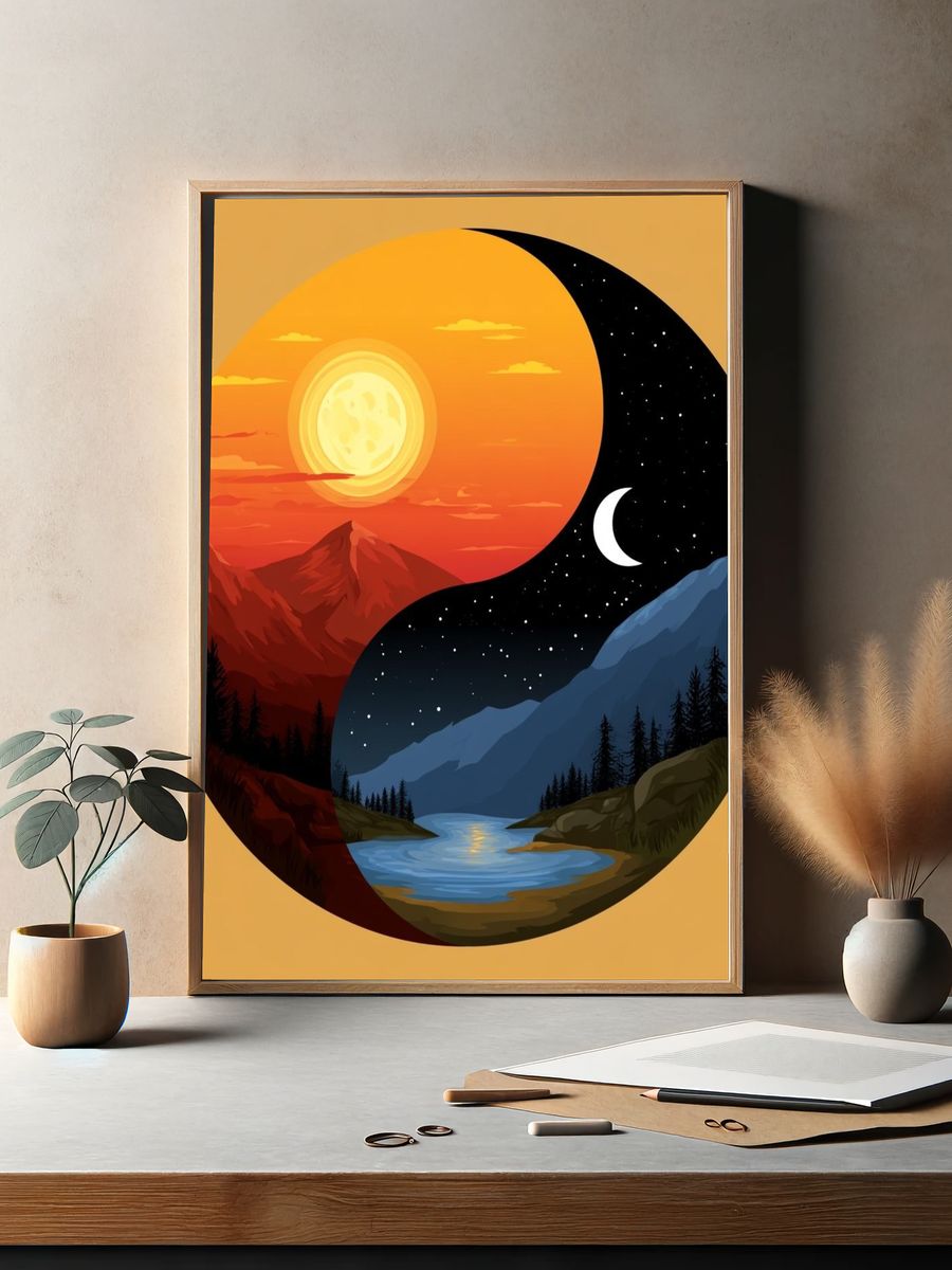 Yin Yang Mountain Landscape Poster. — room view 2