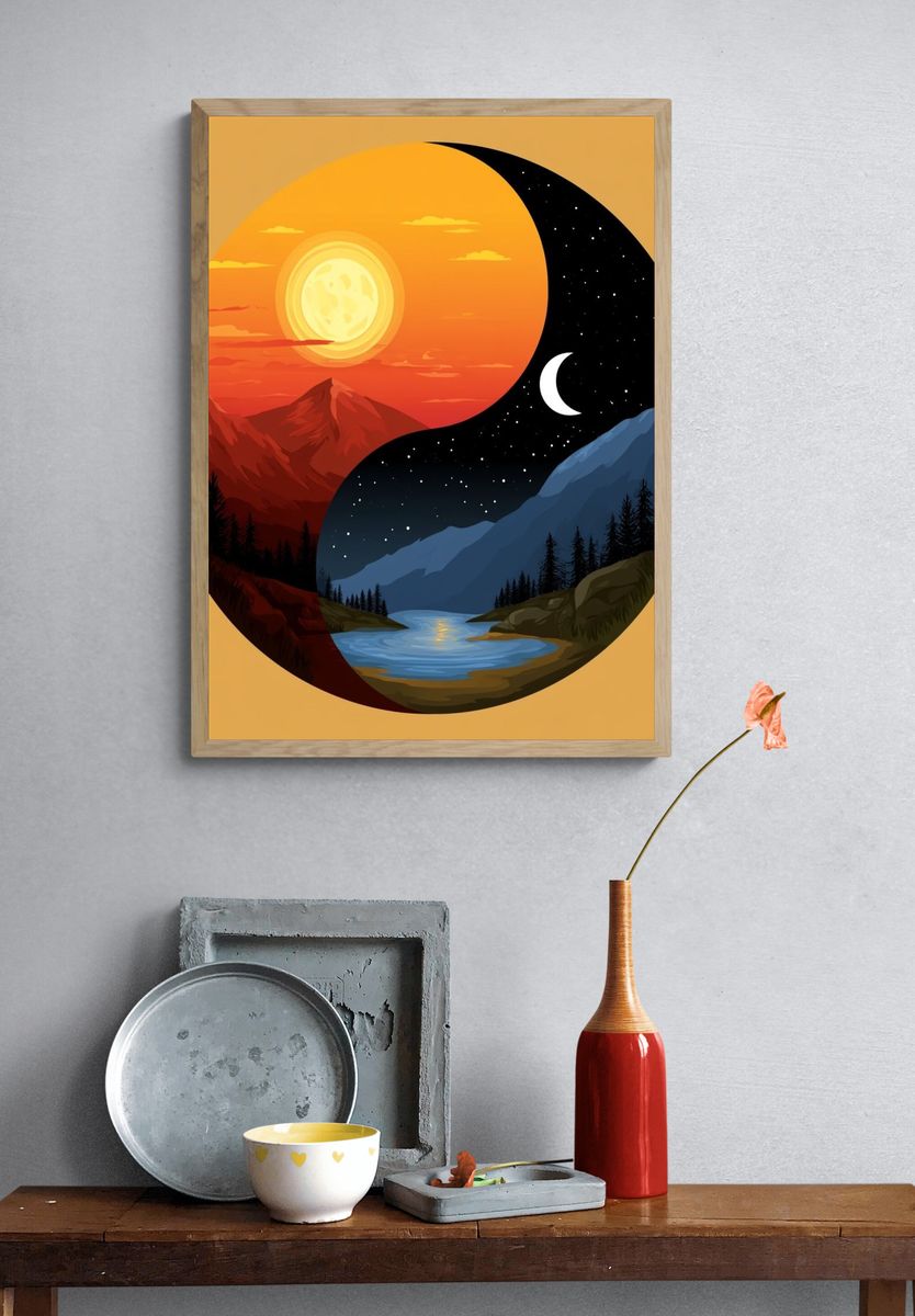 Yin Yang Mountain Landscape Poster. — room view 3