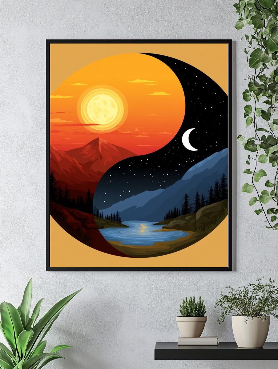 Yin Yang Mountain Landscape Poster. — room view 4