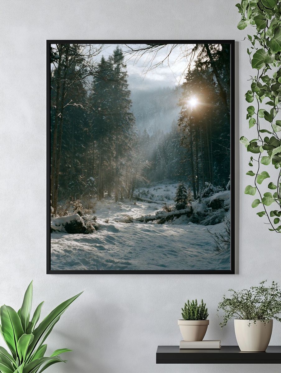 Snowy Forest Sunrise Poster. — room view 4