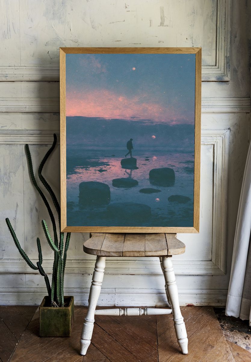 Dreamlike Seascape Silhouette Print. — room view 1