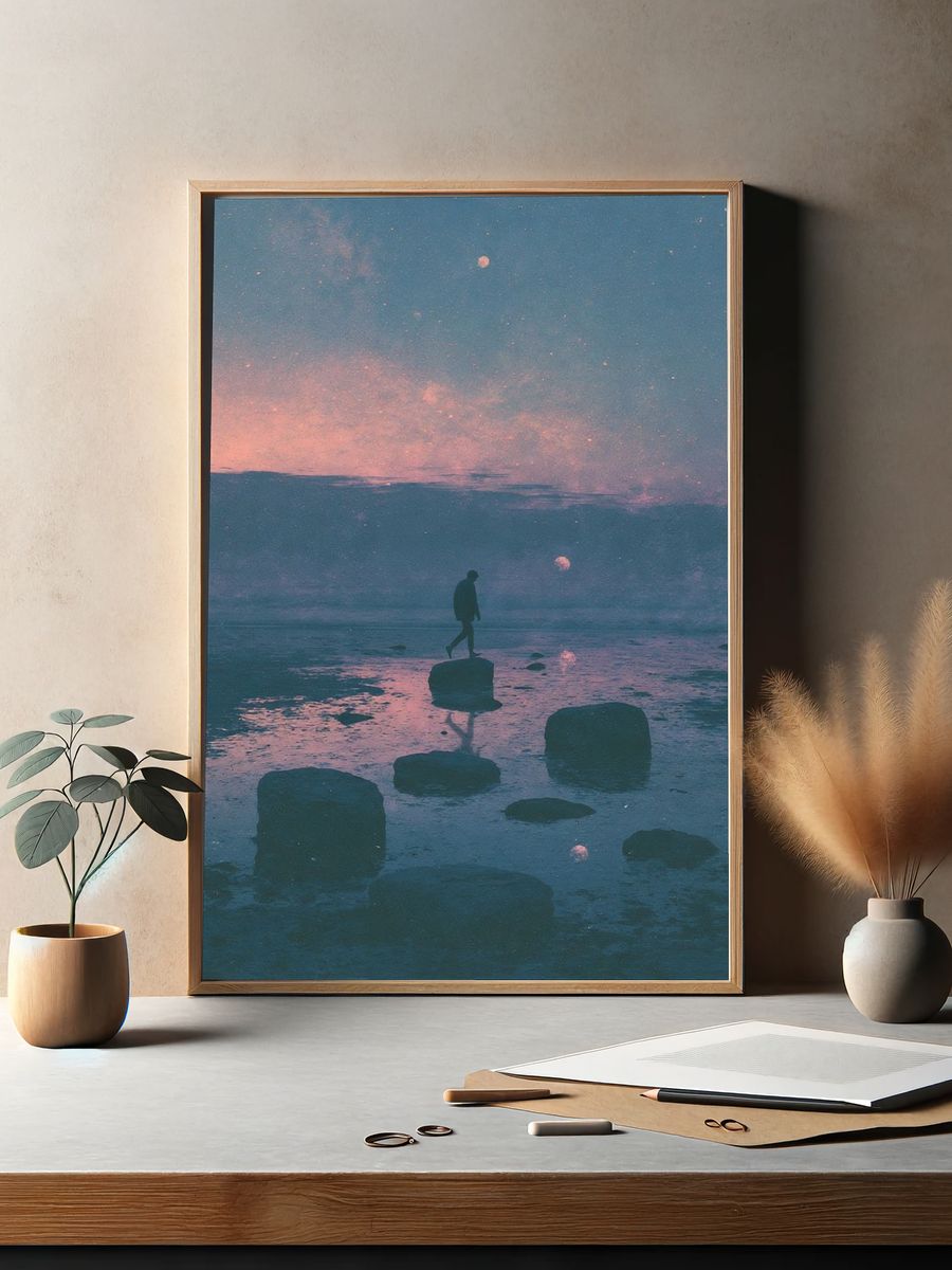 Dreamlike Seascape Silhouette Print. — room view 2