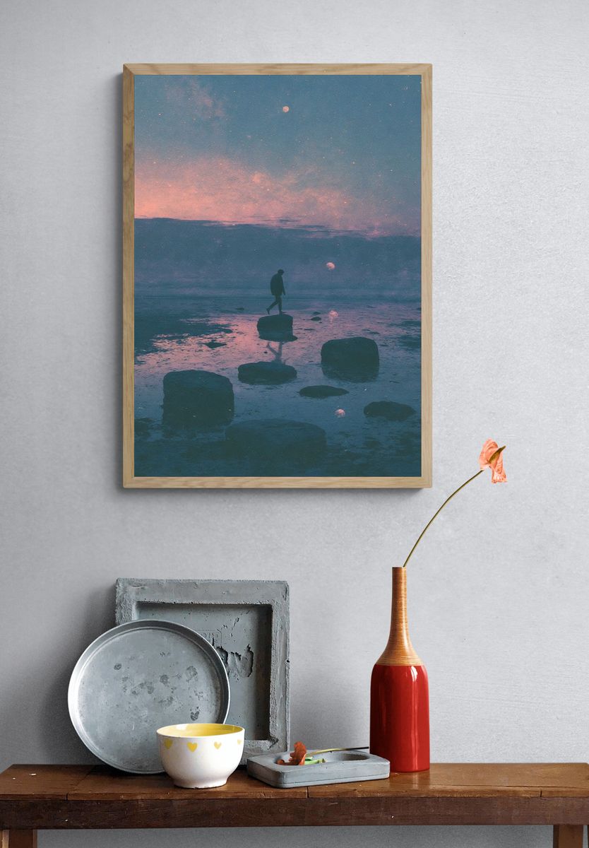 Dreamlike Seascape Silhouette Print. — room view 3