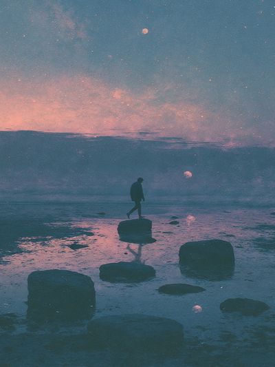 Dreamlike Seascape Silhouette Print. poster