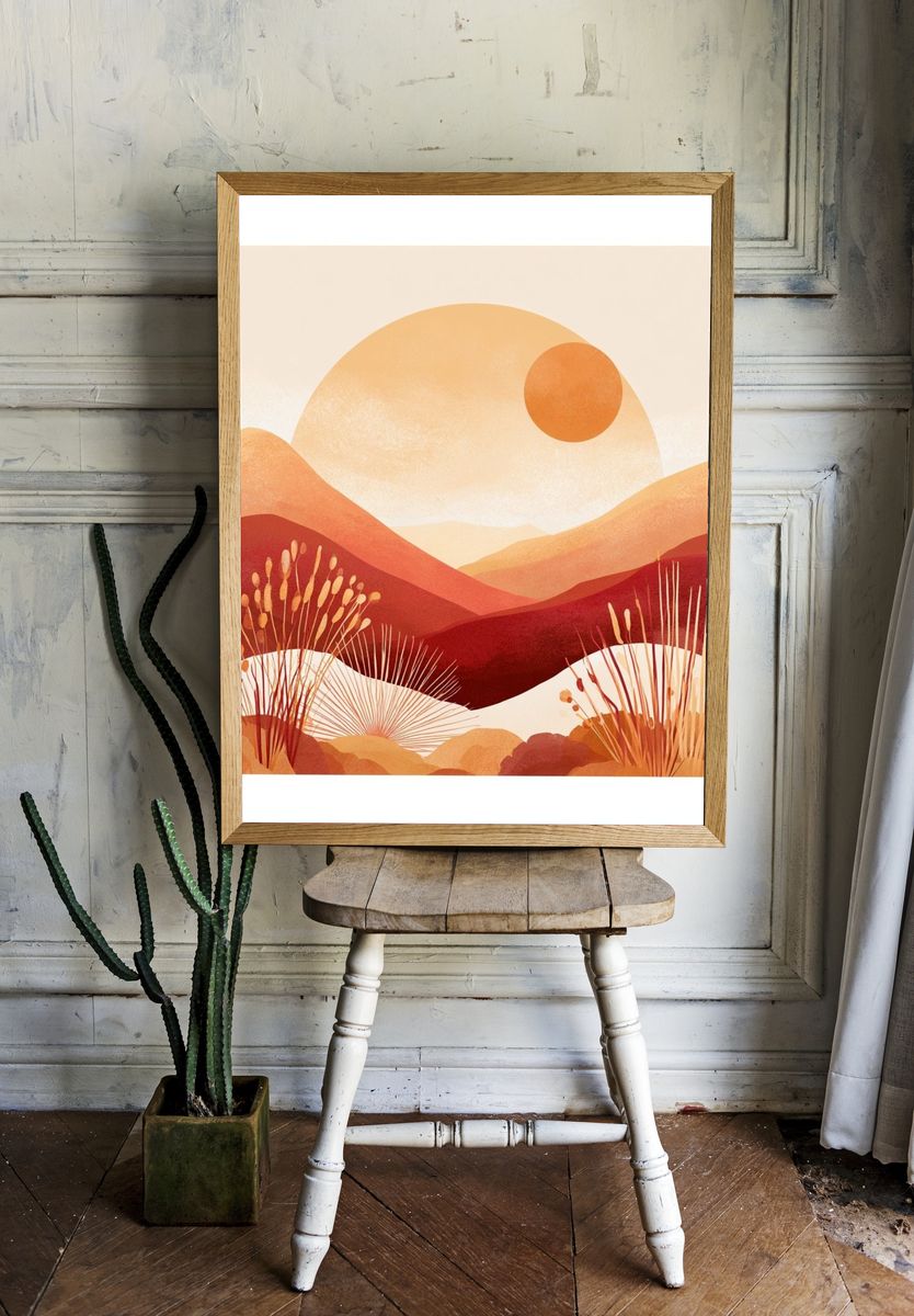 Sunset Desert Landscape Print. room preview