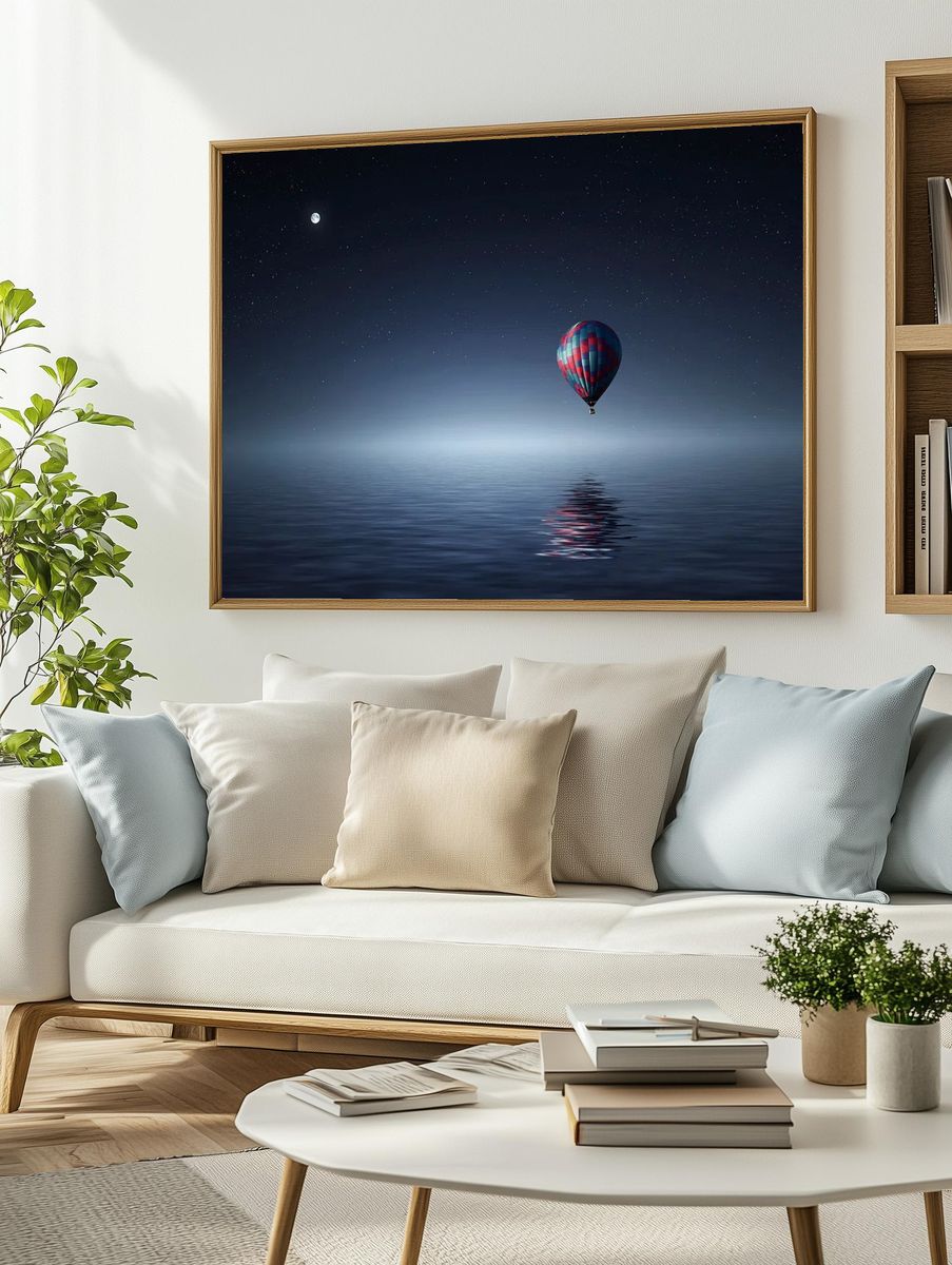 Moonlit Hot Air Balloon Print. — room view 2