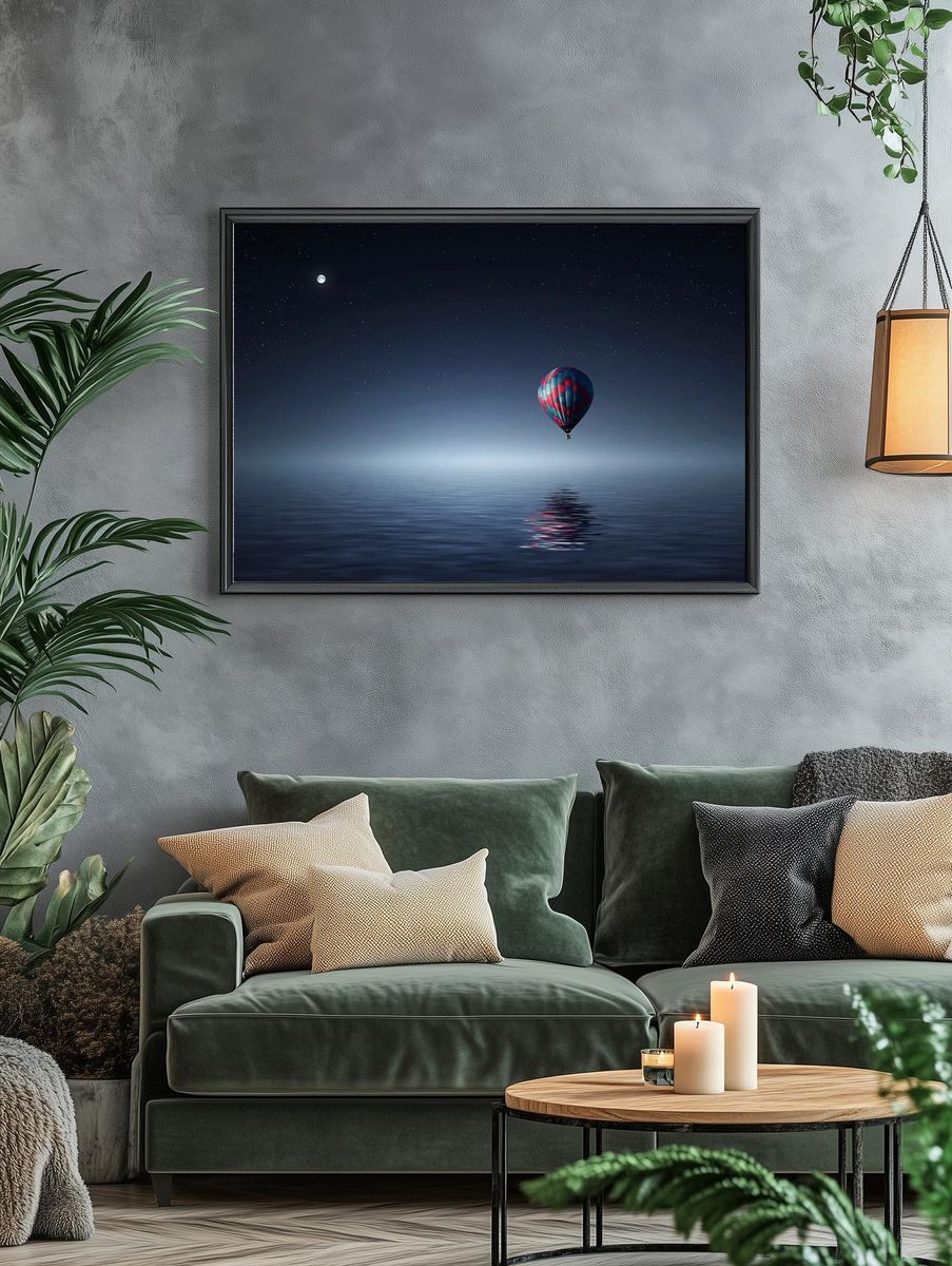 Moonlit Hot Air Balloon Print. — room view 4
