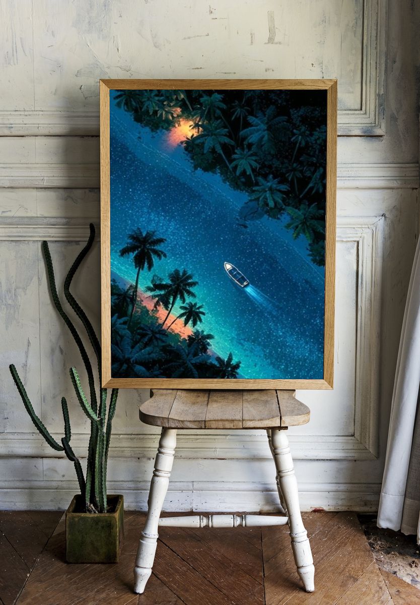 Tropical Night River Poster. — room view 1