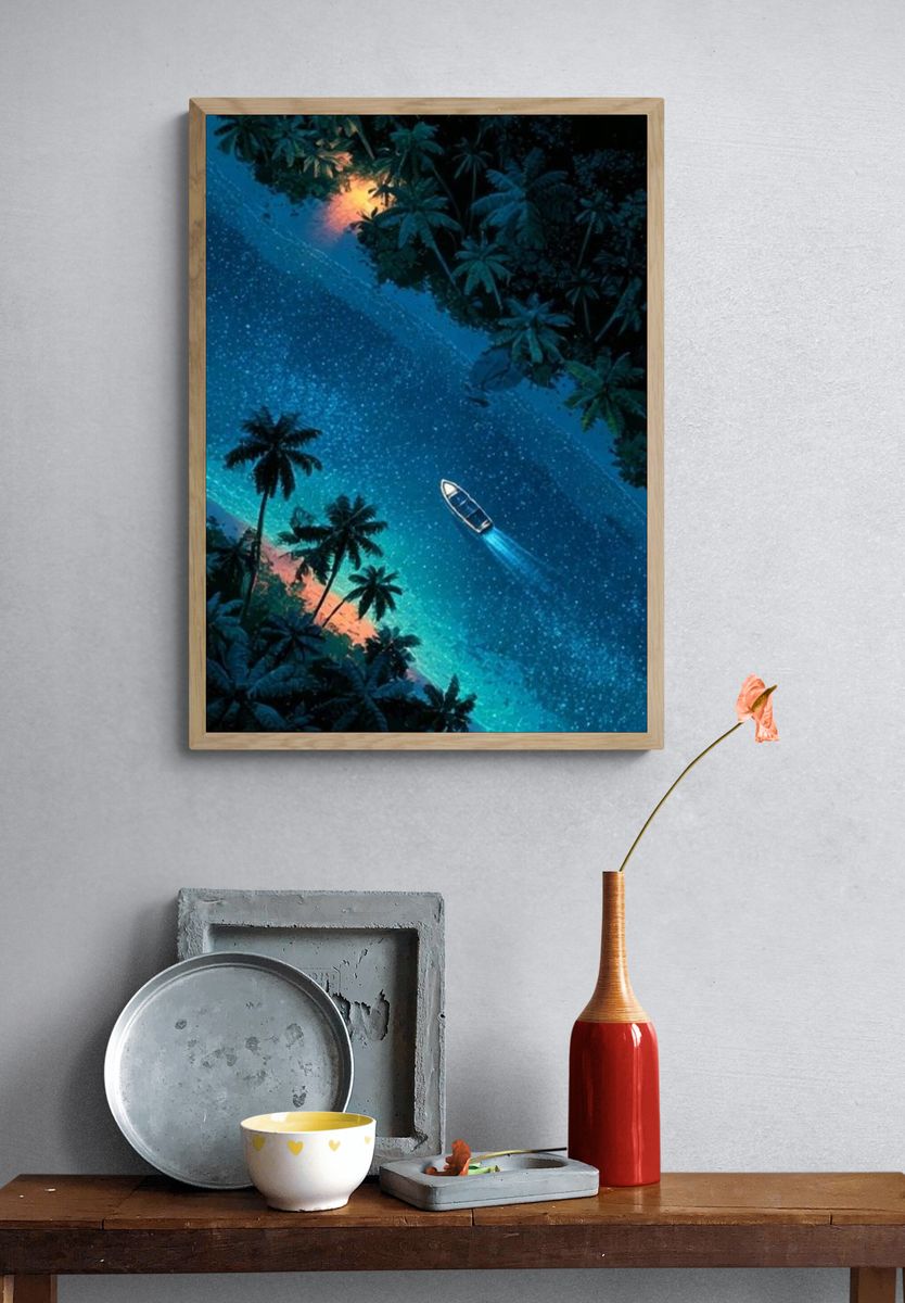 Tropical Night River Poster. — room view 3