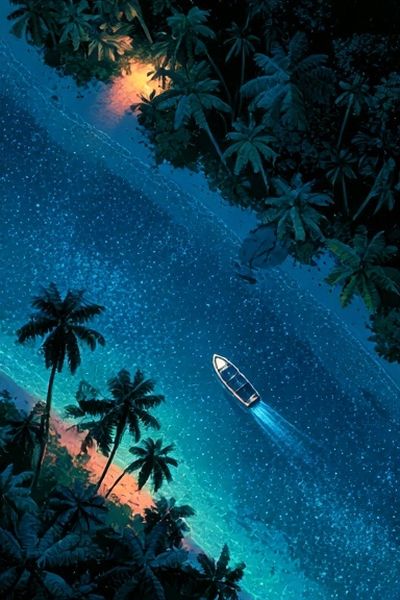 Tropical Night River Poster.