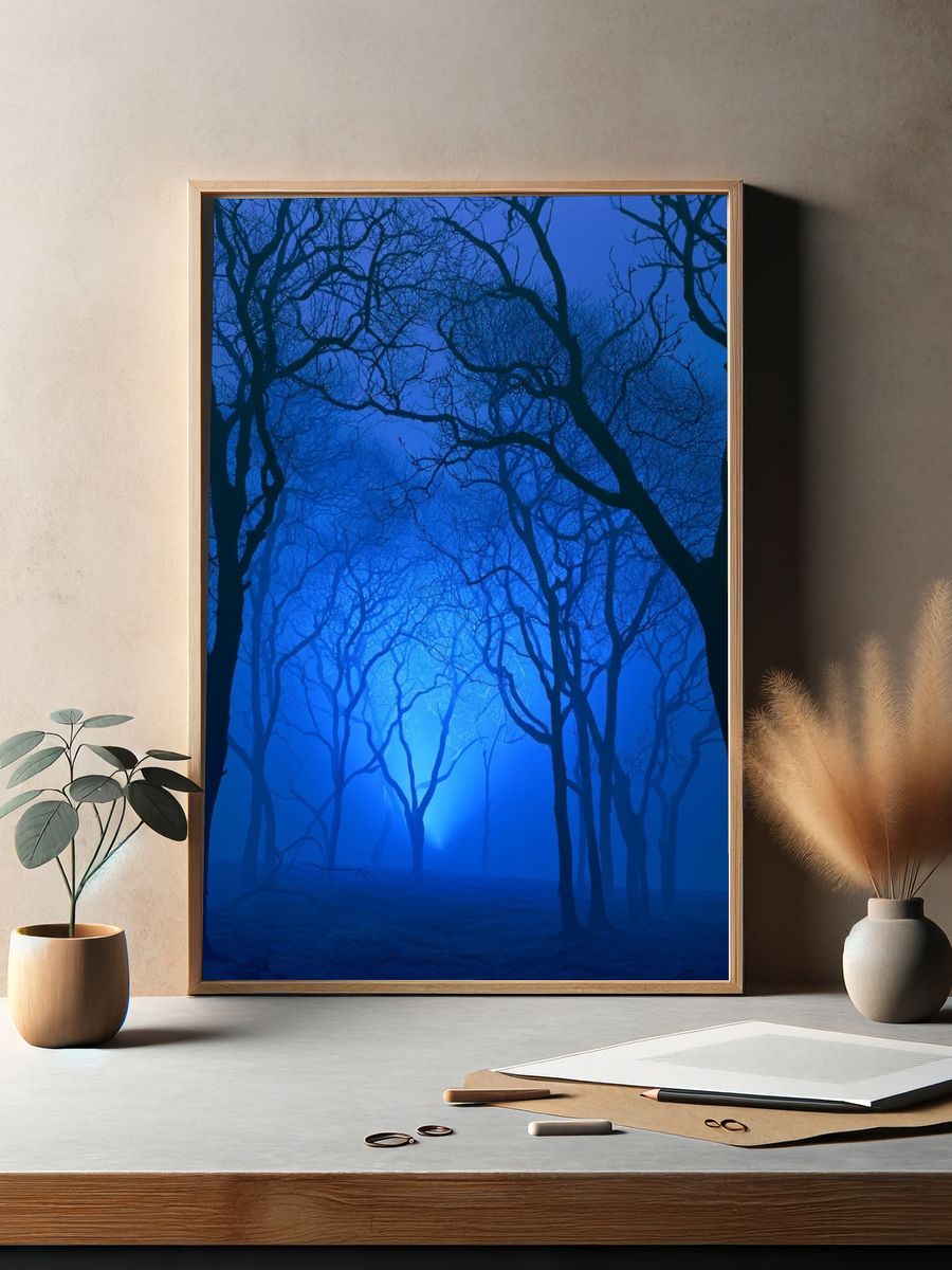 Blue Misty Forest Poster. — room view 2