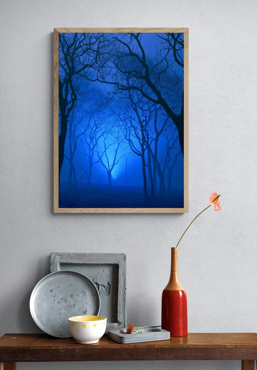 Blue Misty Forest Poster. — room view 3
