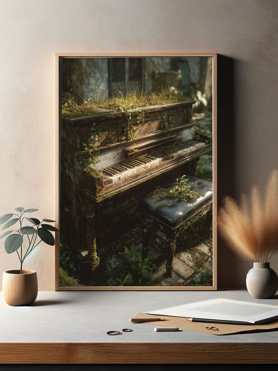 Overgrown Piano in Forest Print. — room view 2