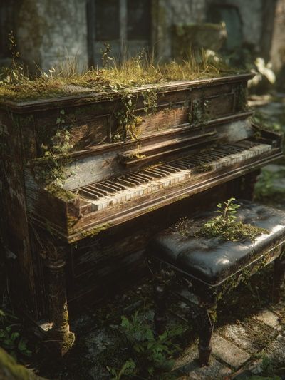 Overgrown Piano in Forest Print. poster