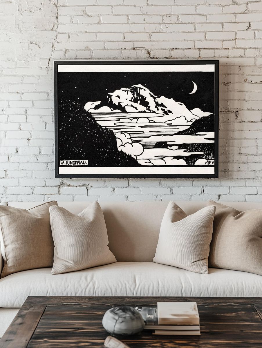 Moonlit Mountain Landscape Print. room preview