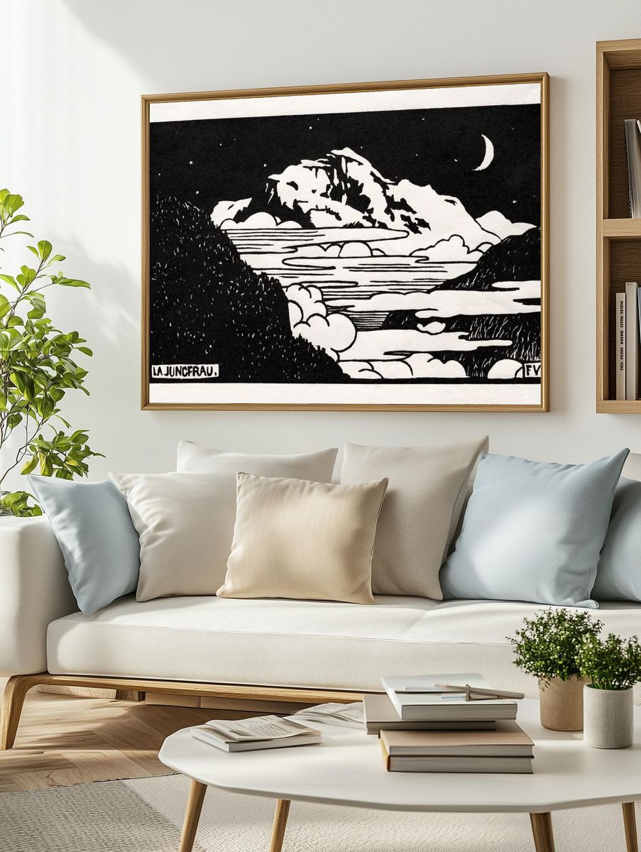 Moonlit Mountain Landscape Print. — room view 2