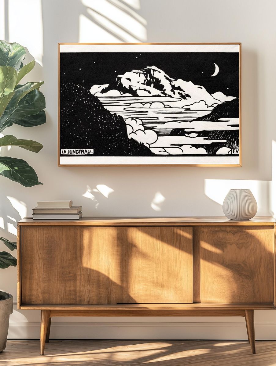 Moonlit Mountain Landscape Print. — room view 3