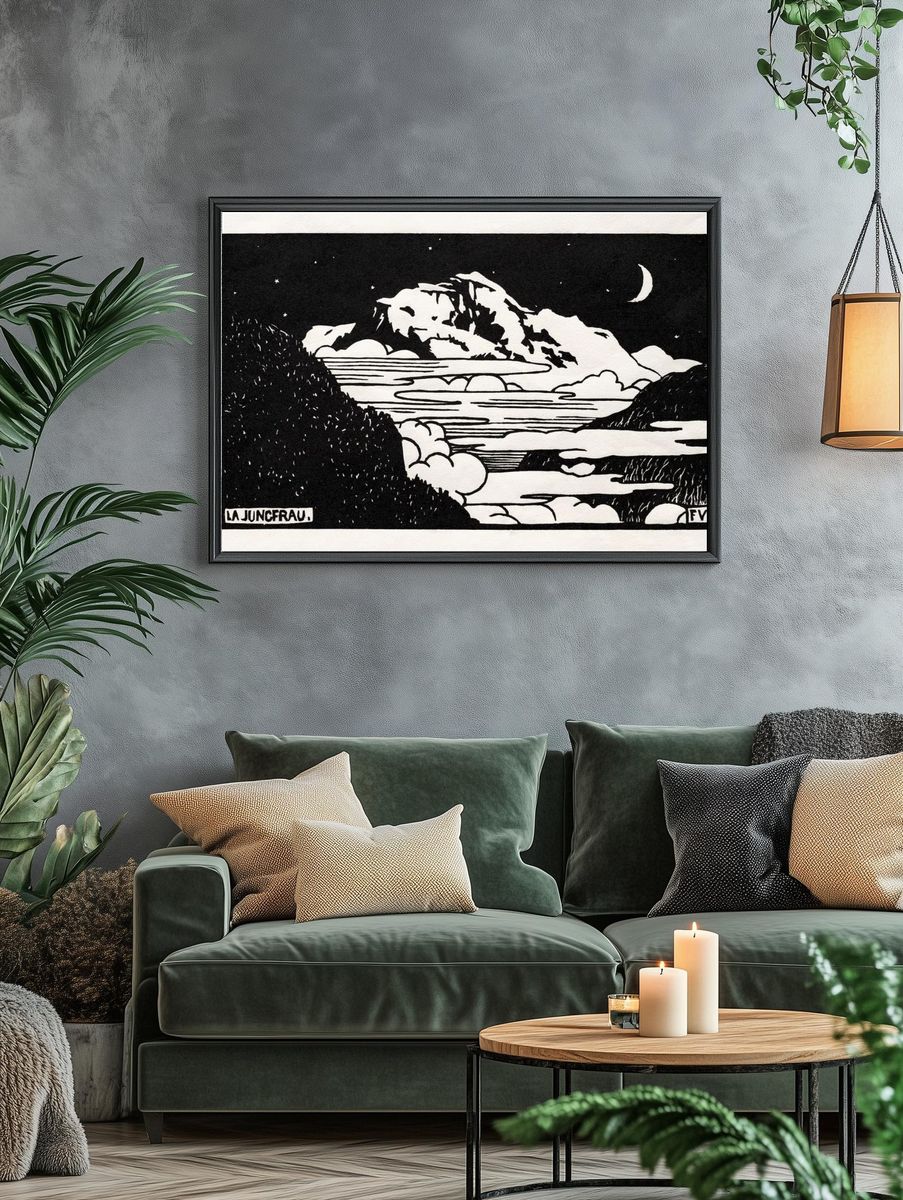 Moonlit Mountain Landscape Print. — room view 4