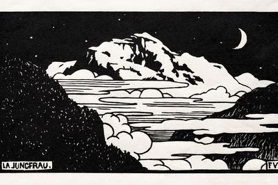Moonlit Mountain Landscape Print.