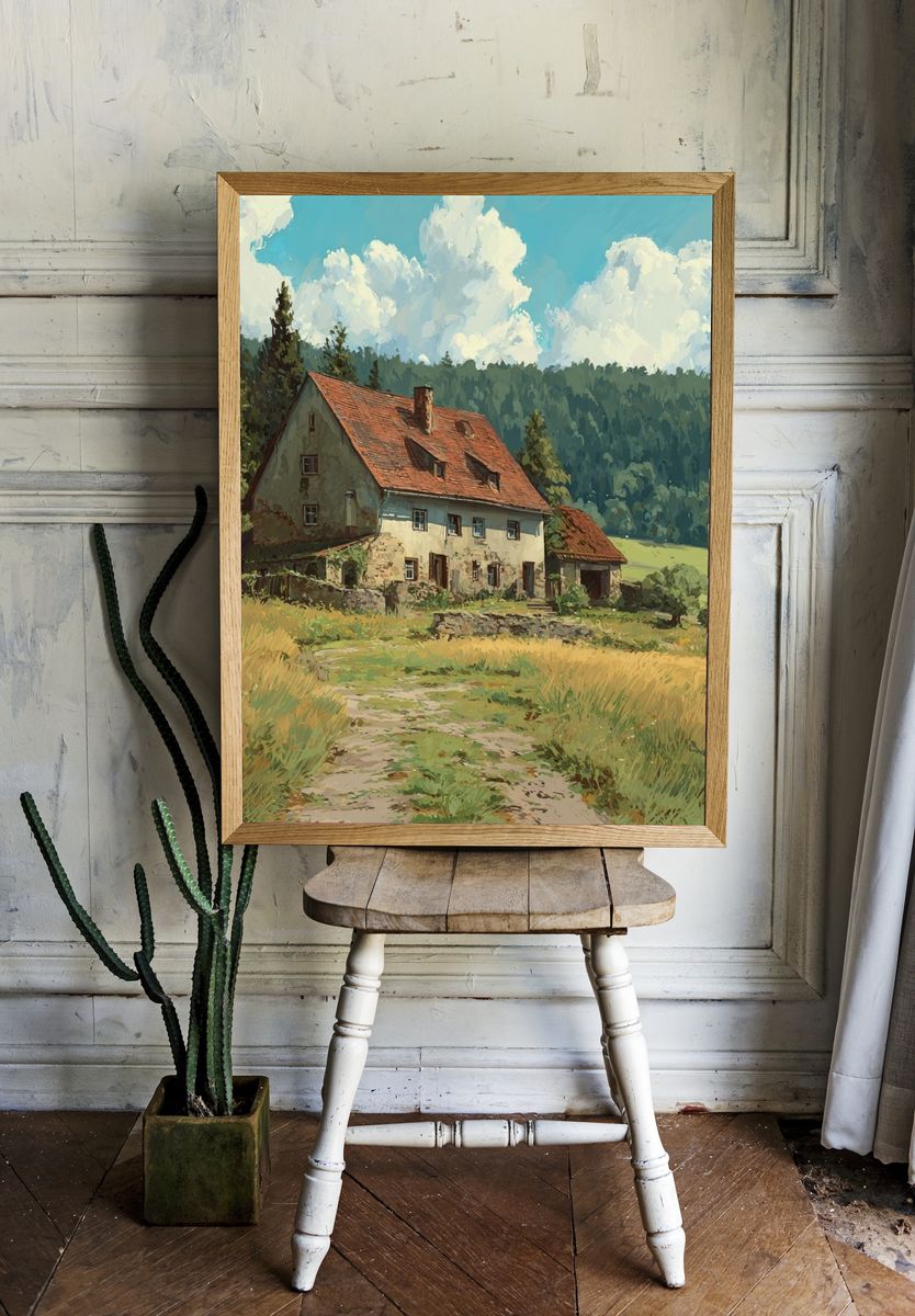 Countryside Cottage Landscape Print. room preview