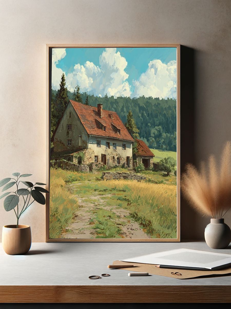 Countryside Cottage Landscape Print. — room view 2