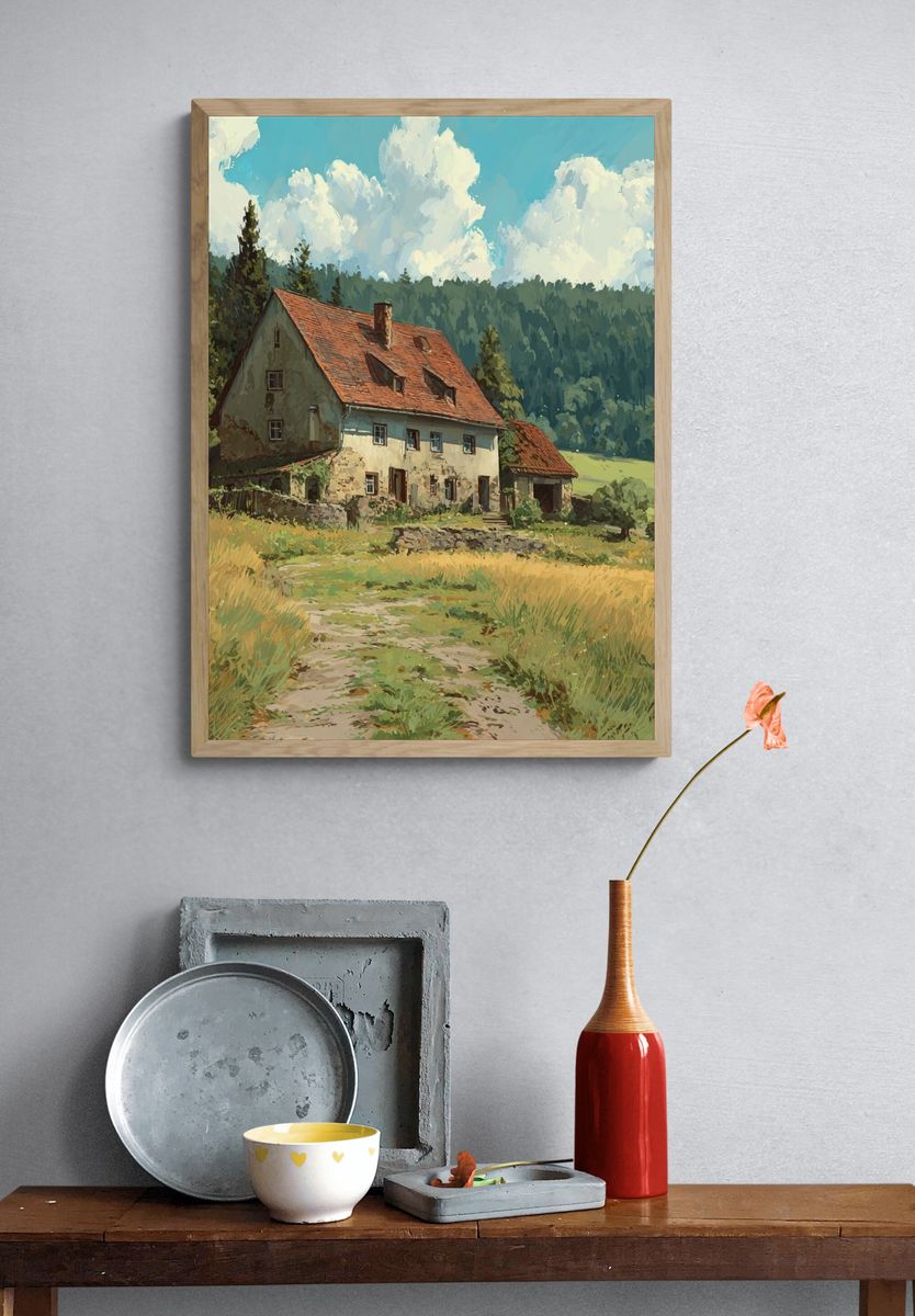 Countryside Cottage Landscape Print. — room view 3