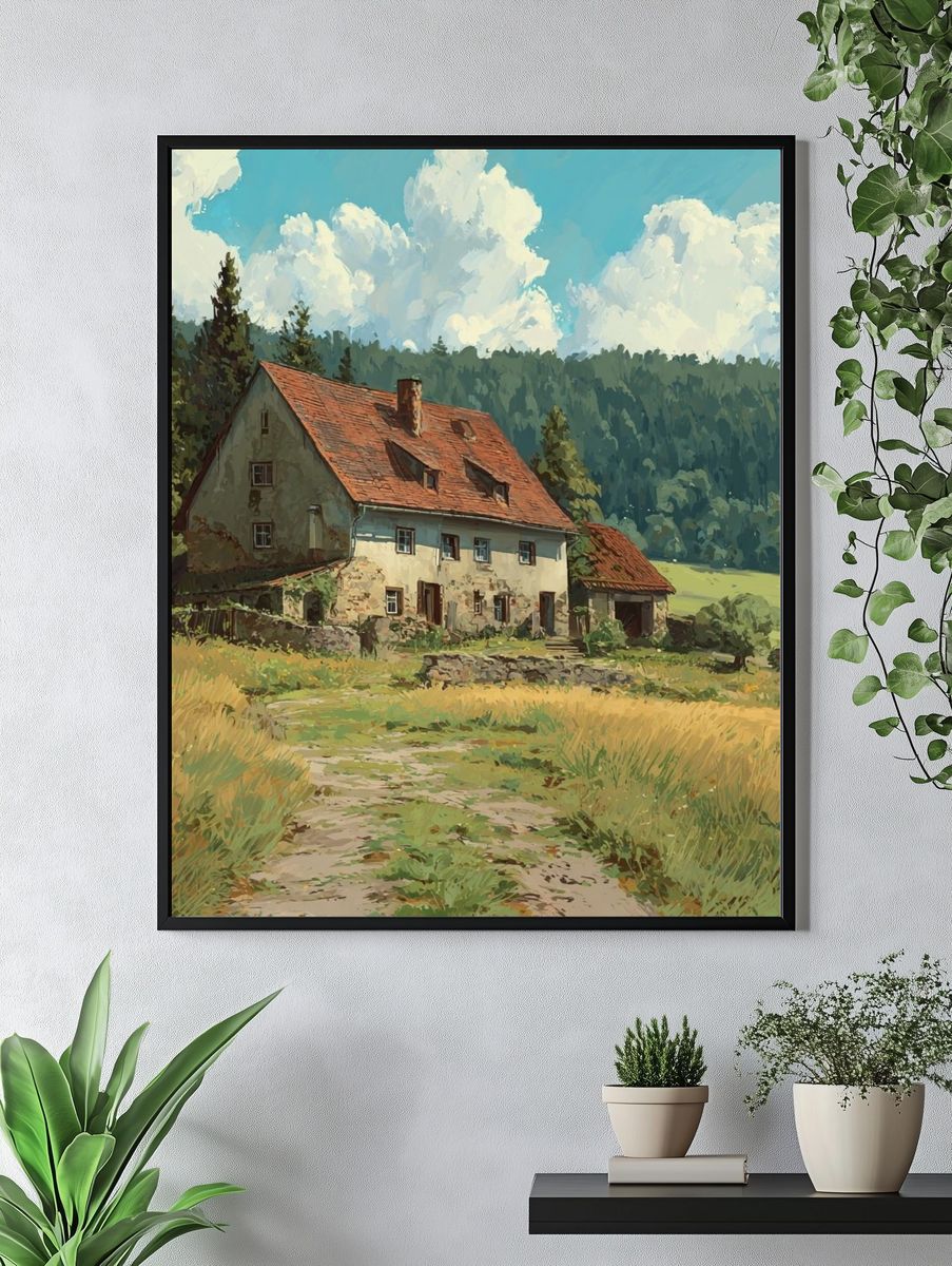 Countryside Cottage Landscape Print. — room view 4