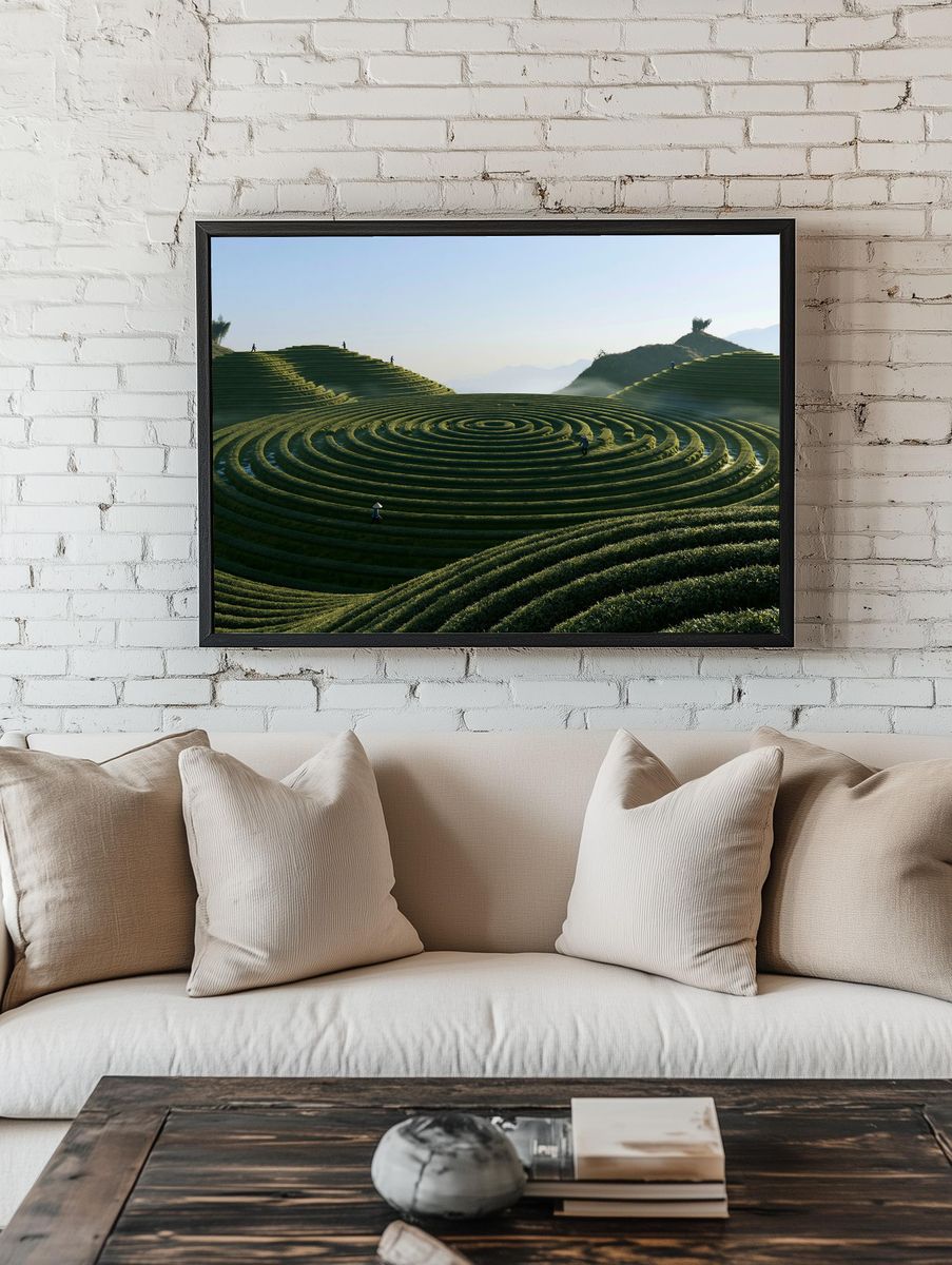 Terraced Tea Fields Landscape Print. — room view 1