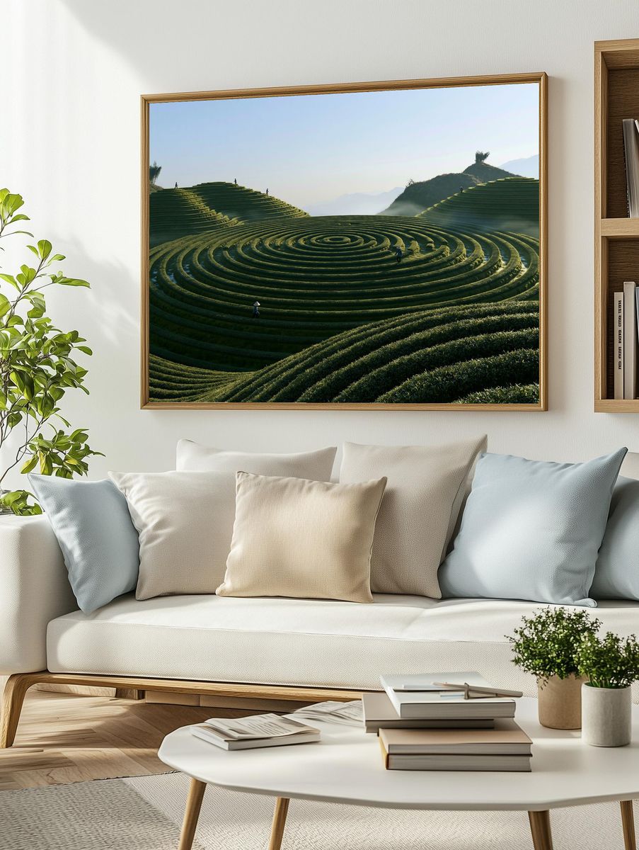 Terraced Tea Fields Landscape Print. — room view 2