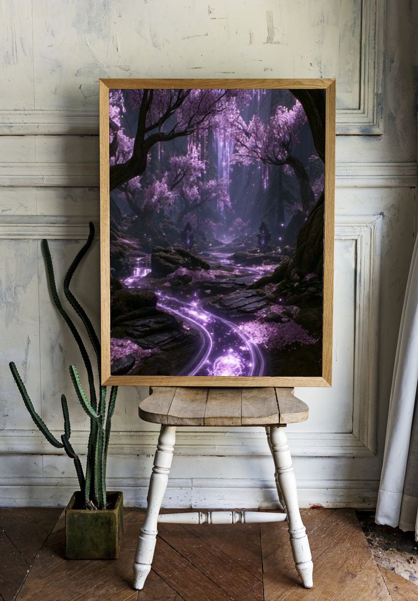 Enchanted Purple Forest Print. room preview