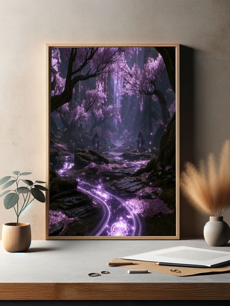 Enchanted Purple Forest Print. — room view 2