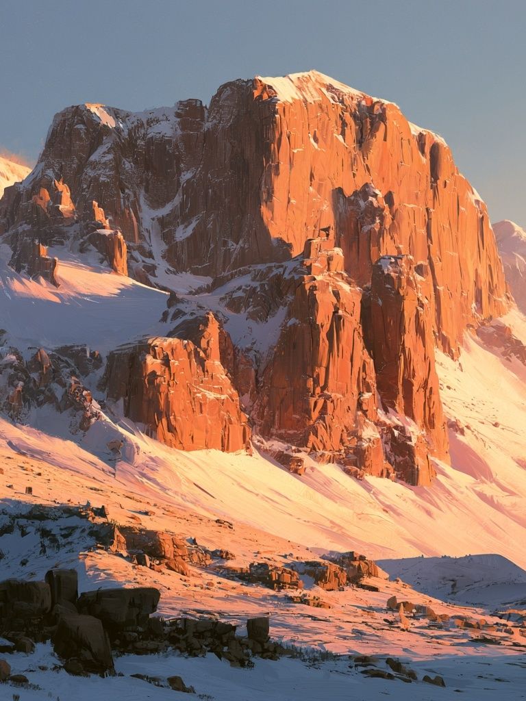 Sunlit Snowy Mountain Landscape Print. poster detail