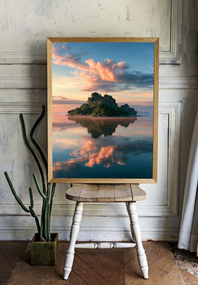 Tropical Island Sunset Print. — room view 1