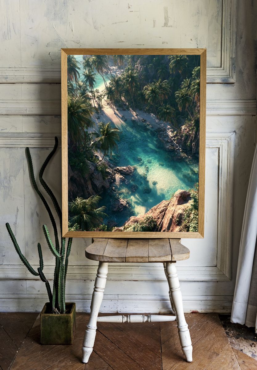 Tropical Lagoon Paradise Print. room preview