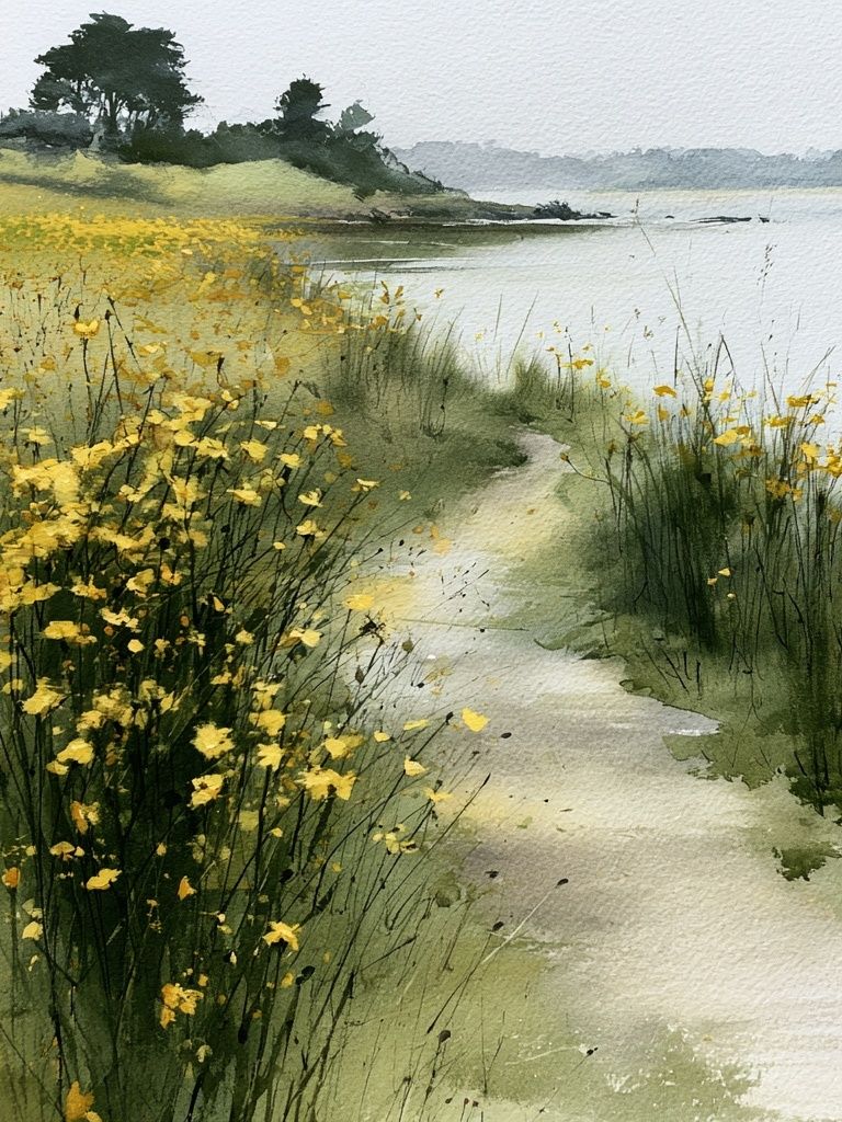 Wildflower Coastal Path Watercolor Print. poster — nature art