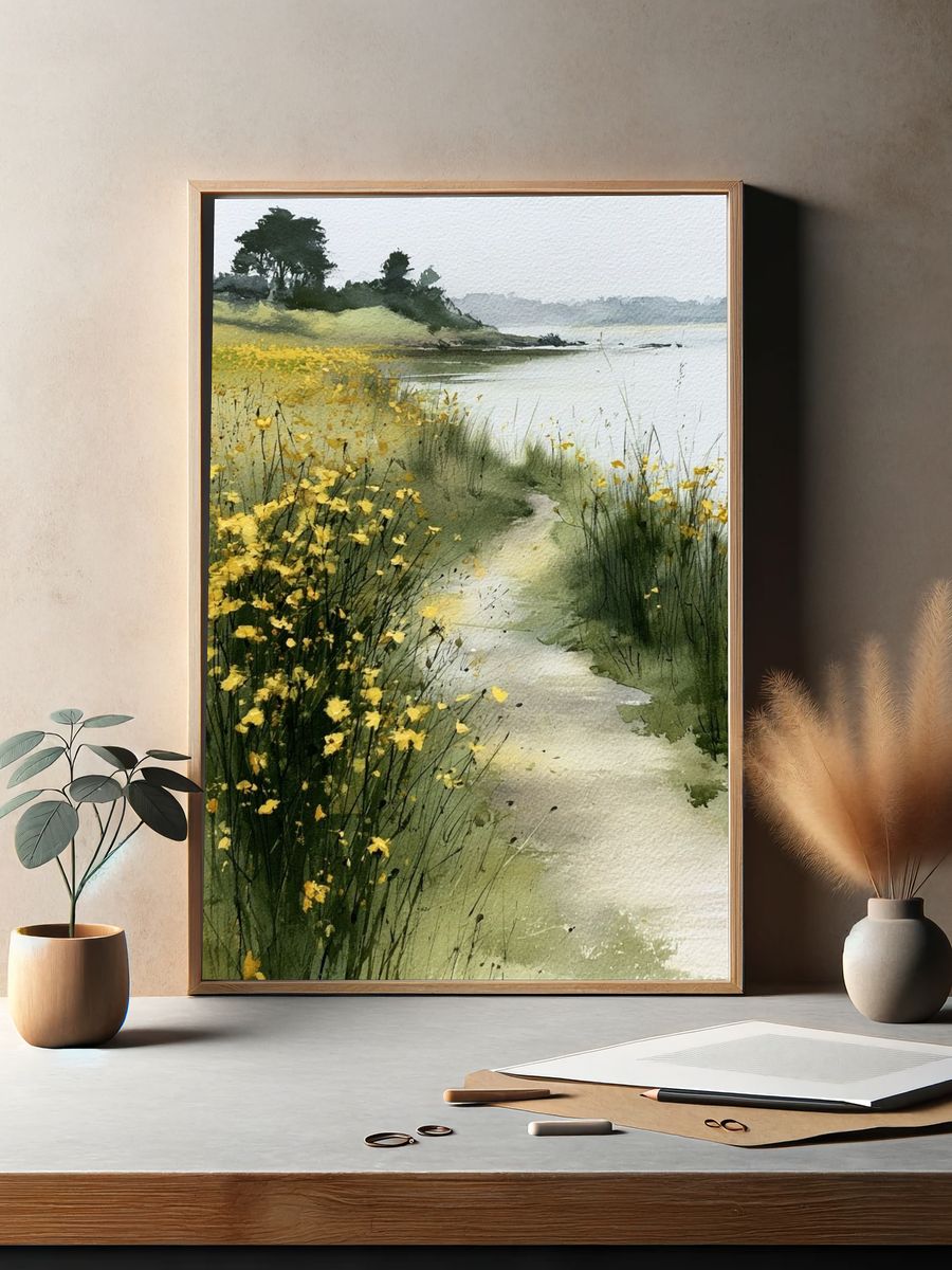 Wildflower Coastal Path Watercolor Print. — room view 2