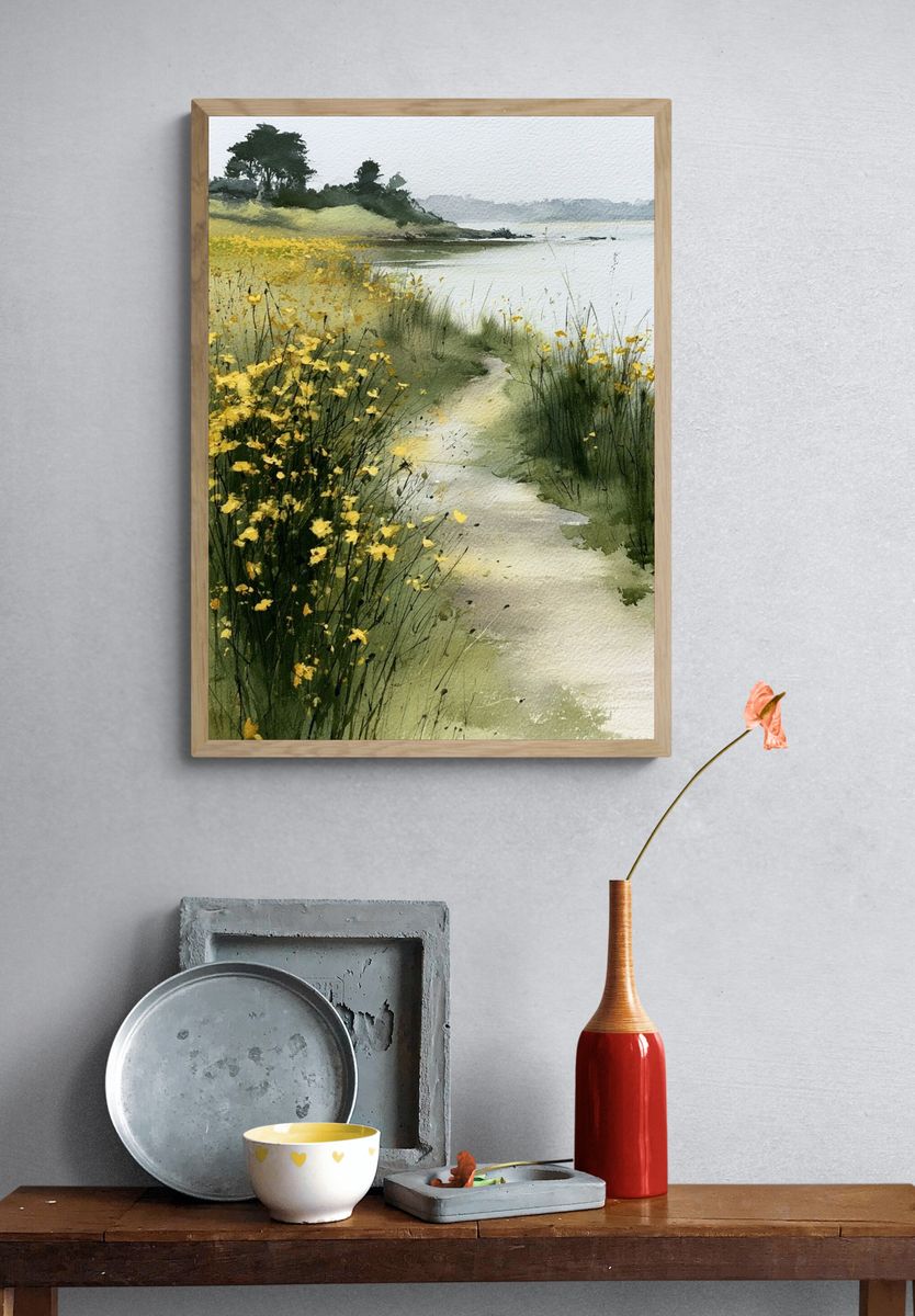 Wildflower Coastal Path Watercolor Print. — room view 3