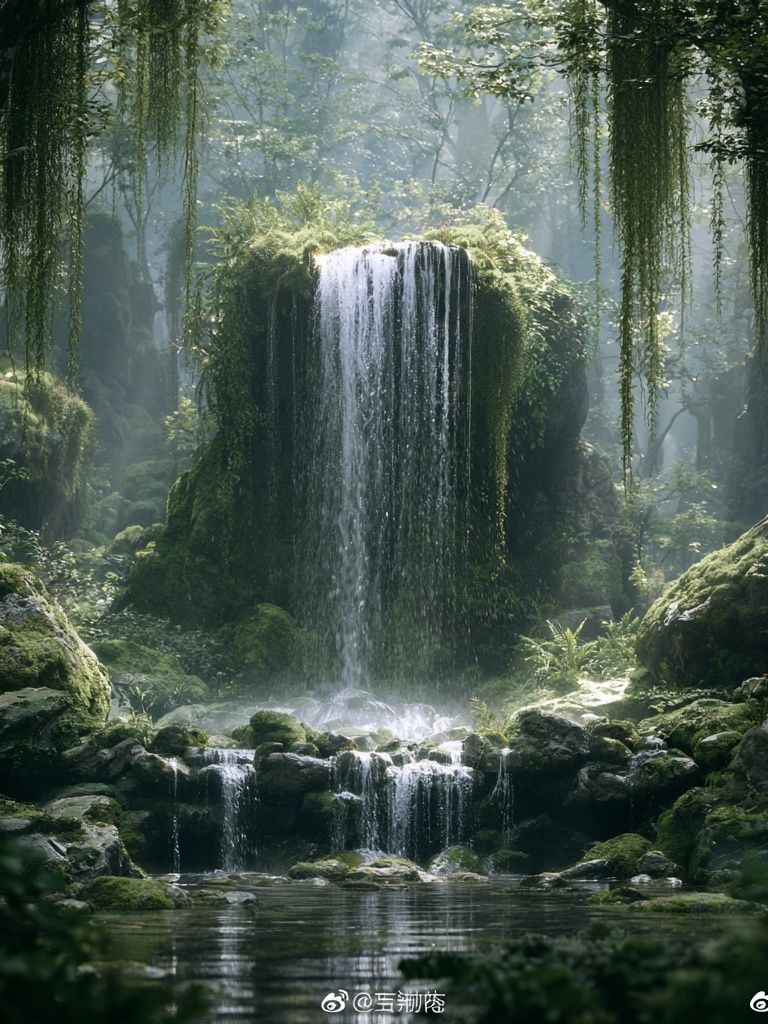 Misty Forest Waterfall Photography Poster. poster — nature art