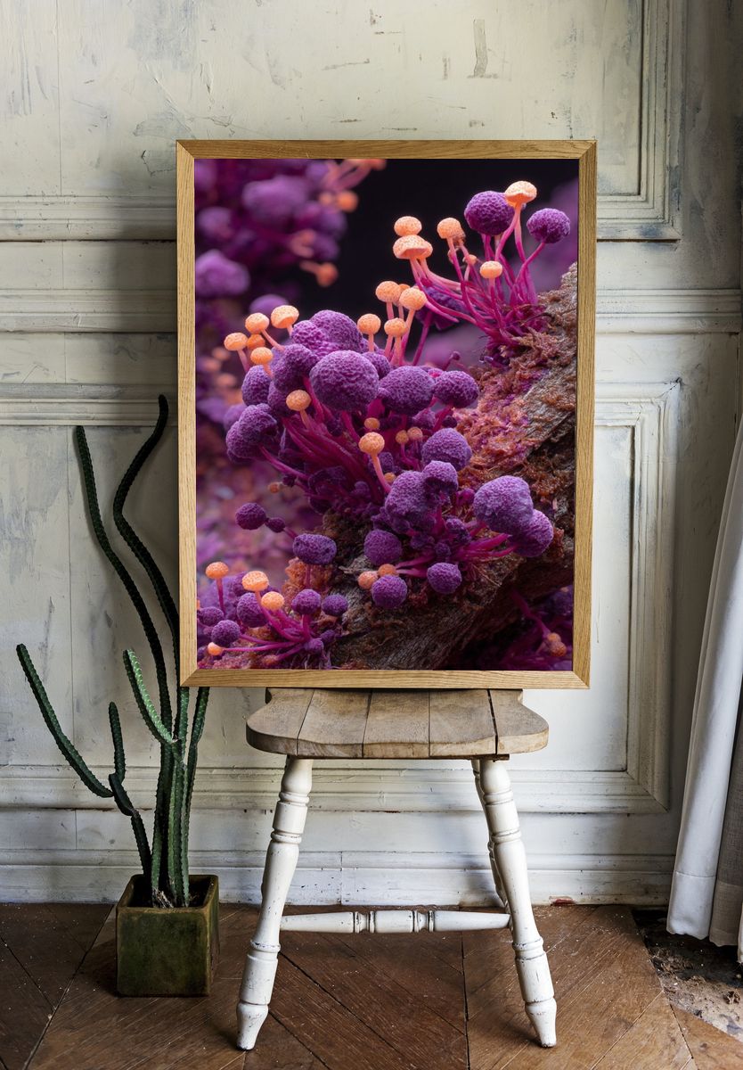 Violet Fungi Macro Photography Poster. — room view 1