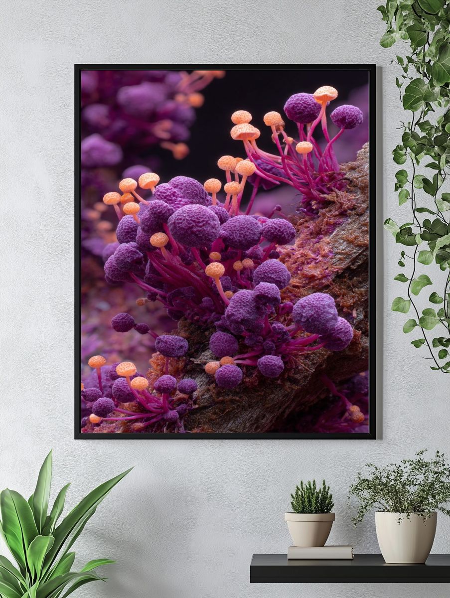 Violet Fungi Macro Photography Poster. — room view 4