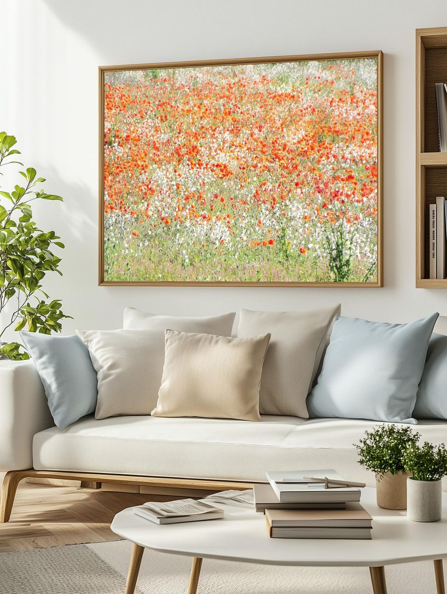 vast field white red flowers. — room view 2