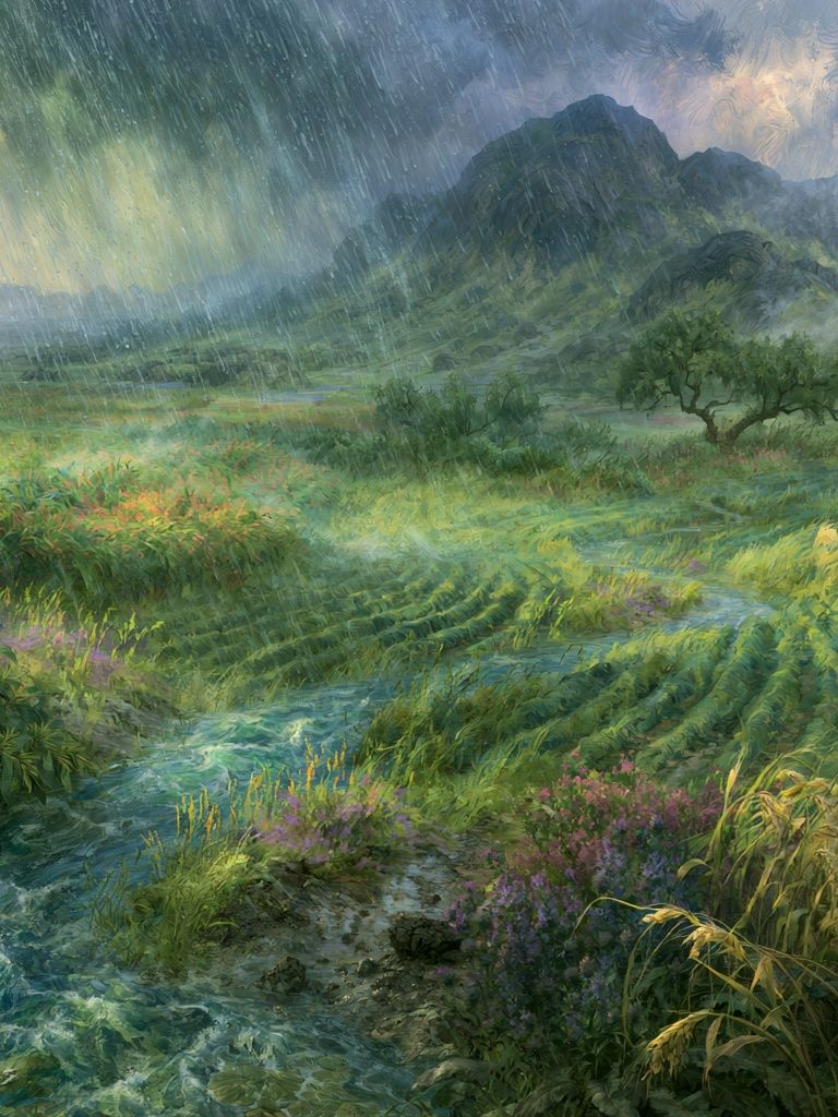 Rainy Mountain Valley Landscape Print. poster — nature art