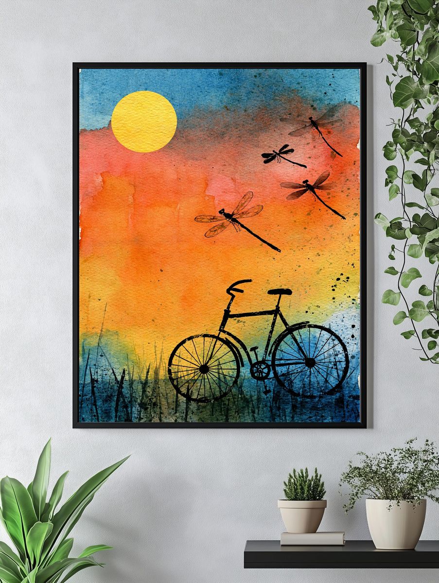 Dragonflies and Bicycle Sunset Poster. — room view 4