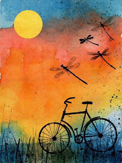 Dragonflies and Bicycle Sunset Poster.