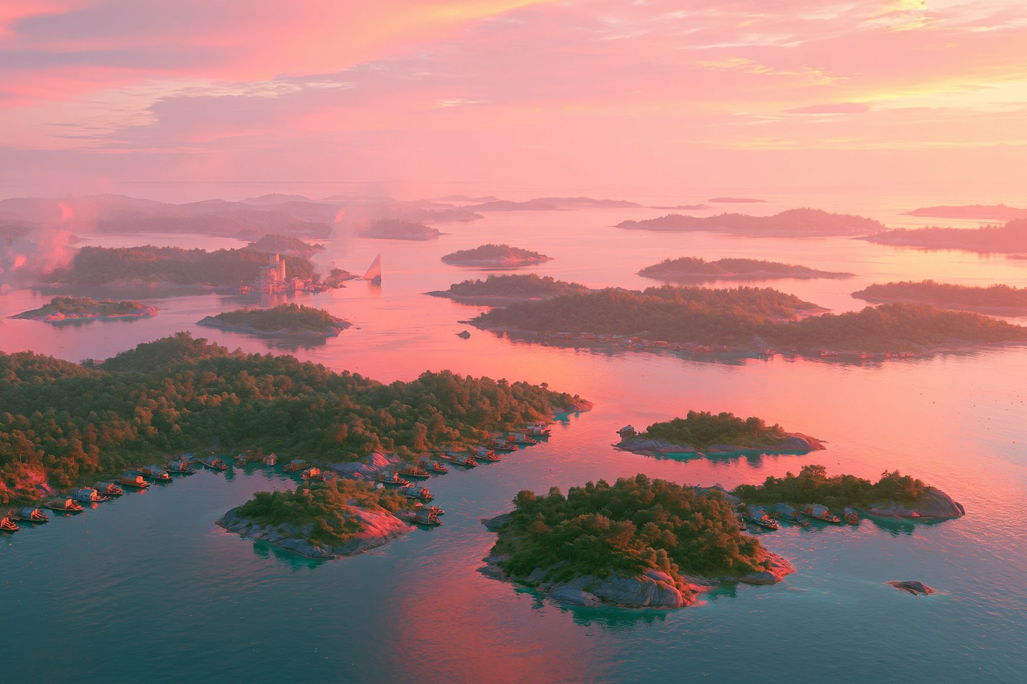 Pink Sunset Archipelago Poster. poster detail