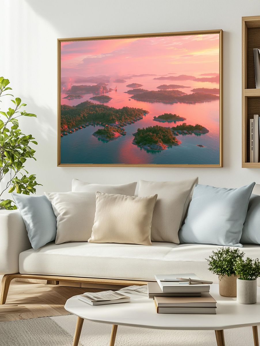 Pink Sunset Archipelago Poster. — room view 2
